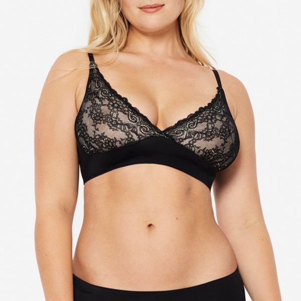 Ruby Ribbon Black Lace Second Skin Demiette Wire Free Bralette Padded 1776 Sz 38